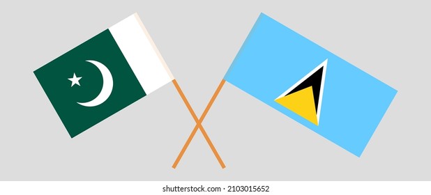 Crossed flags of Pakistan and Saint Lucia. Official colors. Correct proportion. Vector illustration
