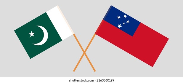 Crossed flags of Pakistan and Samoa. Official colors. Correct proportion. Vector illustration
