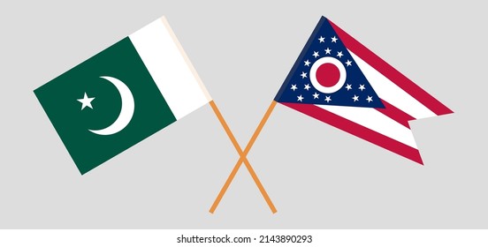 Banderas cruzadas de Pakistán y el estado de Ohio. Colores oficiales. Proporción correcta. Ilustración del vector
