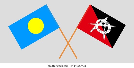 Crossed flags of Palau and anarchy. Official colors. Correct proportion. Vector illustration
