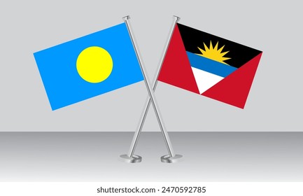 Crossed flags of Palau and Antigua and Barbuda. Official colors. Correct proportion. Banner design