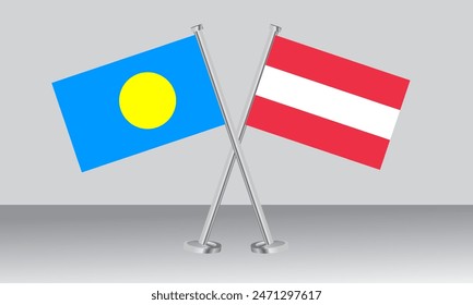 Crossed flags of Palau and Austria. Official colors. Correct proportion. Banner design