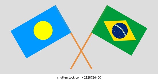 Crossed flags of Palau and Brazil. Official colors. Correct proportion. Vector illustration