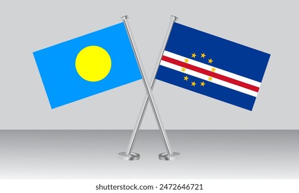 Crossed flags of Palau and CAPE VERDE. Official colors. Correct proportion. Banner design