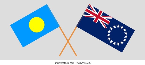 Crossed flags of Palau and Cook Islands. Official colors. Correct proportion. Vector illustration
