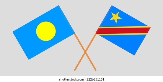 Crossed flags of Palau and Democratic Republic of the Congo. Official colors. Correct proportion. Vector illustration
