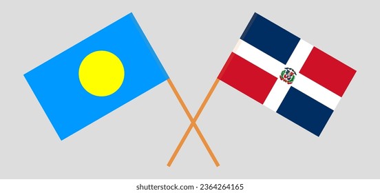 Crossed flags of Palau and Dominican Republic. Official colors. Correct proportion. Vector illustration
