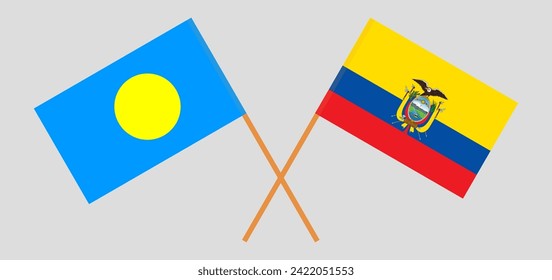 Crossed flags of Palau and Ecuador. Official colors. Correct proportion. Vector illustration
