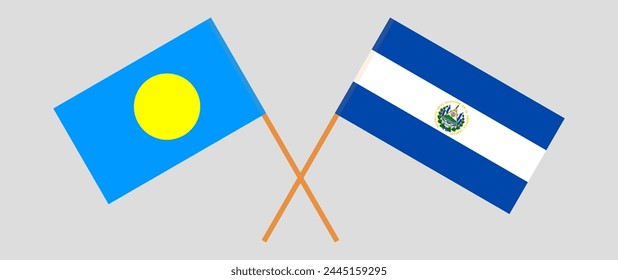 Crossed flags of Palau and El Salvador. Official colors. Correct proportion. Vector illustration
