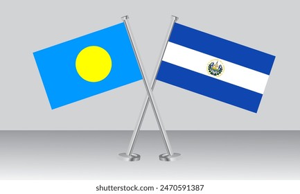 Crossed flags of Palau and El Salvador. Official colors. Correct proportion. Banner design