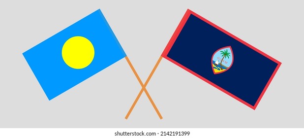Crossed flags of Palau and Guam. Official colors. Correct proportion
