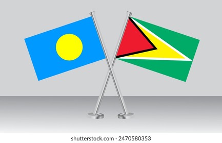 Crossed flags of Palau and Guyana. Official colors. Correct proportion. Banner design