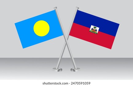 Crossed flags of Palau and Haiti. Official colors. Correct proportion. Banner design