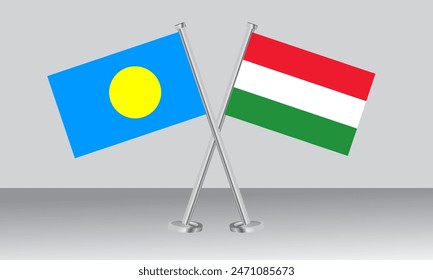 Crossed flags of Palau and Hungary. Official colors. Correct proportion. Banner design