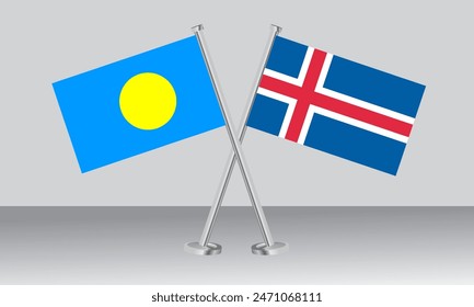 Crossed flags of Palau and Iceland. Official colors. Correct proportion. Banner design