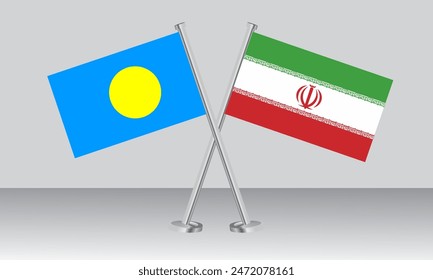 Crossed flags of Palau and Iran. Official colors. Correct proportion. Banner design
