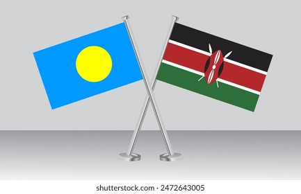 Crossed flags of Palau and Kenya. Official colors. Correct proportion. Banner design