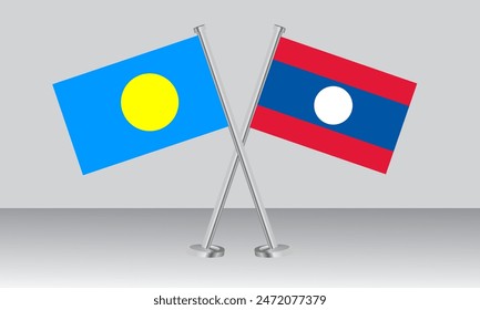 Crossed flags of Palau and Laos. Official colors. Correct proportion. Banner design