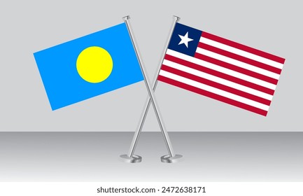 Crossed flags of Palau and Liberia. Official colors. Correct proportion. Banner design