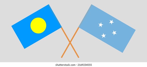Crossed flags of Palau and Micronesia. Official colors. Correct proportion. Vector illustration
