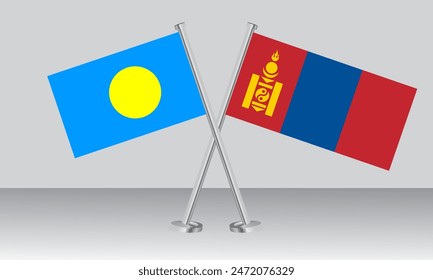 Crossed flags of Palau and Mongolia. Official colors. Correct proportion. Banner design