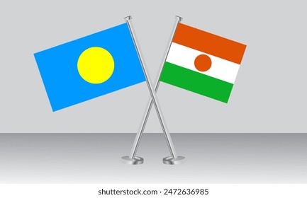 Crossed flags of Palau and Niger. Official colors. Correct proportion. Banner design