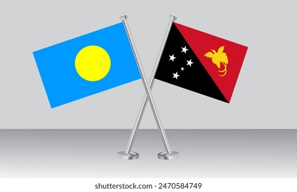 Crossed flags of Palau and Papua New Guinea. Official colors. Correct proportion. Banner design