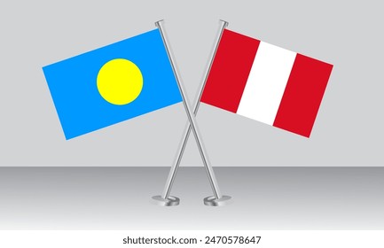 Crossed flags of Palau and Peru. Official colors. Correct proportion. Banner design