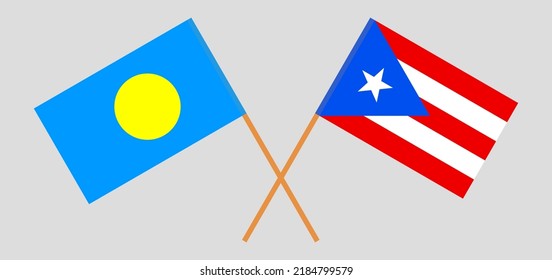 Crossed flags of Palau and Puerto Rico. Official colors. Correct proportion. Vector illustration
