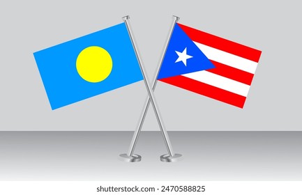 Crossed flags of Palau and Puerto Rico. Official colors. Correct proportion. Banner design