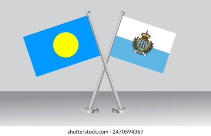 Crossed flags of Palau and San Marino. Official colors. Correct proportion. Banner design