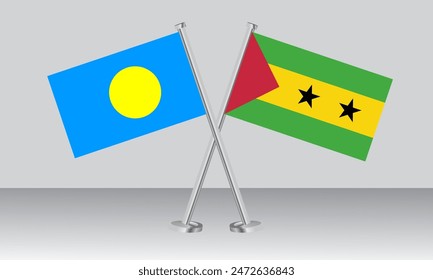 Crossed flags of Palau and Sao Tome Principe. Official colors. Correct proportion. Banner design