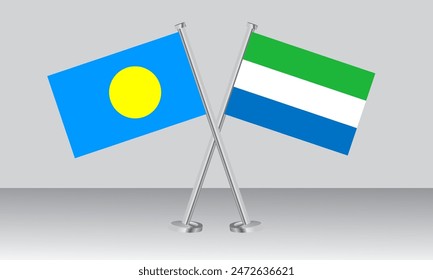 Gekreuzte Flaggen von Palau und Sierra Leone. Offizielle Farben. Richtiges Verhältnis. Banner-Design