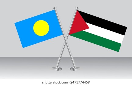 Banderas de Palau y Estado de Palestina. Colores oficiales. Proporción correcta. diseño de Anuncio