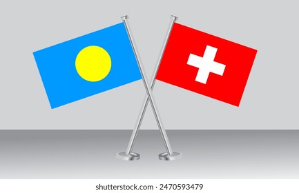 Crossed flags of Palau and Switzerland. Official colors. Correct proportion. Banner design