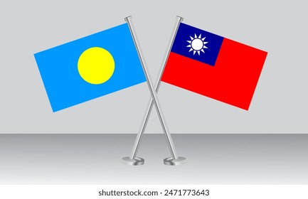 Crossed flags of Palau and Taiwan. Official colors. Correct proportion. Banner design