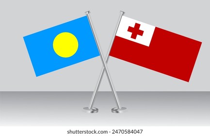 Banderas de Palau y Tonga. Colores oficiales. Proporción correcta. diseño de Anuncio
