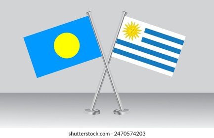 Crossed flags of Palau and Uruguay. Official colors. Correct proportion. Banner design