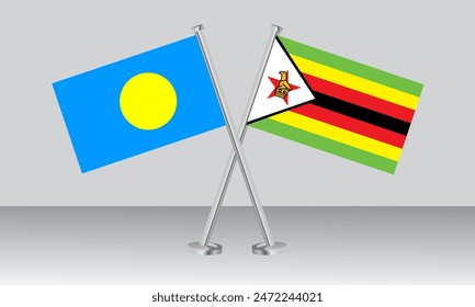 Crossed flags of Palau and Zimbabwe. Official colors. Correct proportion. Banner design