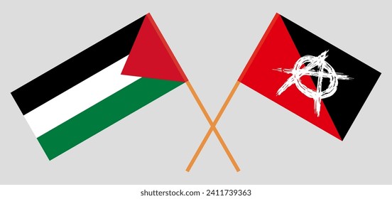 Banderas cruzadas de Palestina y anarquía. Colores oficiales. Proporción correcta. Ilustración del vector
