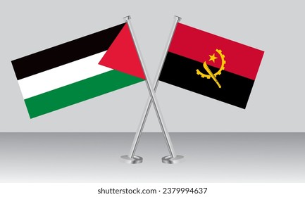 Crossed flags of Palestine and Angola. Official colors. Correct proportion. Banner design