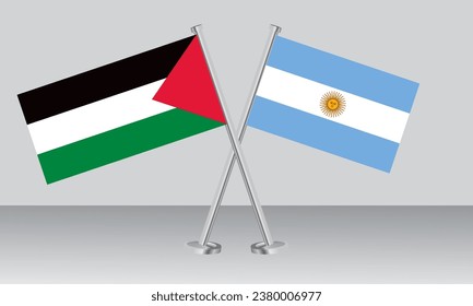 Crossed flags of Palestine and Argentina. Official colors. Correct proportion. Banner design