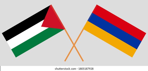 Crossed flags of Palestine and Armenia. Official colors. Correct proportion. Vector illustration
