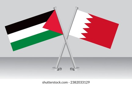 Crossed flags of Palestine and Bahrain. Official colors. Correct proportion. Banner design