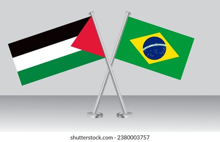 Crossed flags of Palestine and Brazil. Official colors. Correct proportion. Banner design