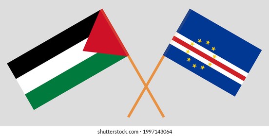 Crossed flags of Palestine and Cape Verde. Official colors. Correct proportion