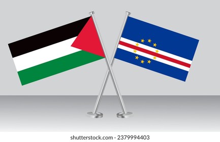 Crossed flags of Palestine and CAPE VERDE. Official colors. Correct proportion. Banner design