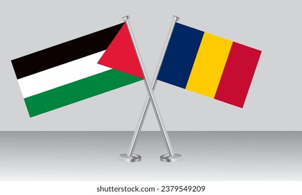 Banderas cruzadas de Palestina y Chad. Colores oficiales. Proporción correcta. Diseño de pancartas