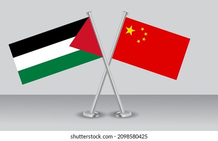 Crossed flags of Palestine and China. Official colors. Correct proportion. Banner design