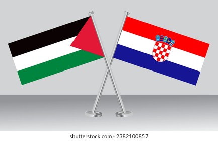 Crossed flags of Palestine and Croatia. Official colors. Correct proportion. Banner design